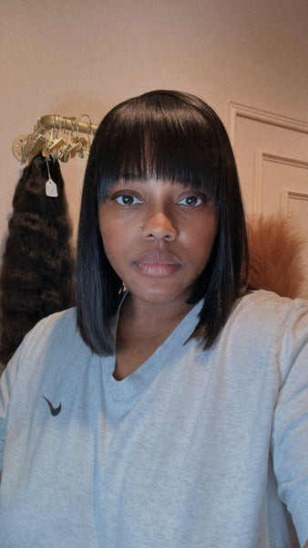 Side part bang with mid- length cut